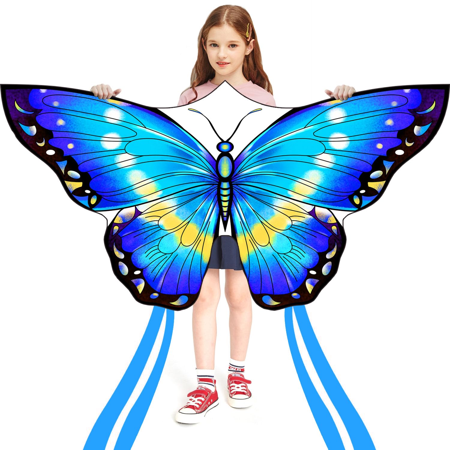 HONBO Butterfly Kites for Kids & Adults,55" x 28" Large Beginner Kite for Kids Ages 4-8, Kids kite Easy to Fly for Beginners,Beach Kites for Outdoor Activities & Family Trip(Blue) — image 1