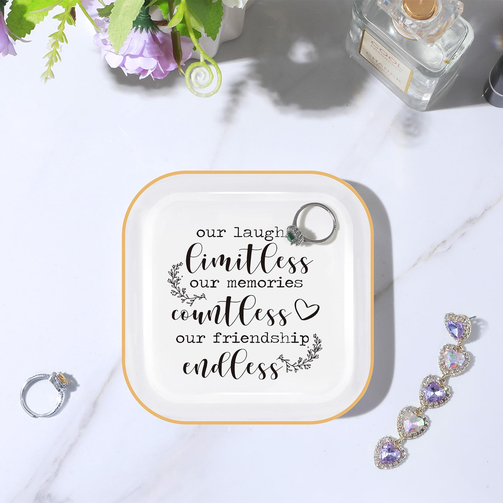 PUDDING CABIN Friendship Gifts for Women Friends Ring Dish Our Laughs Limitless, Memories Countless, Friendship Endless! -Gifts for Friends Female Birthday Gifts for Women Bridal Shower