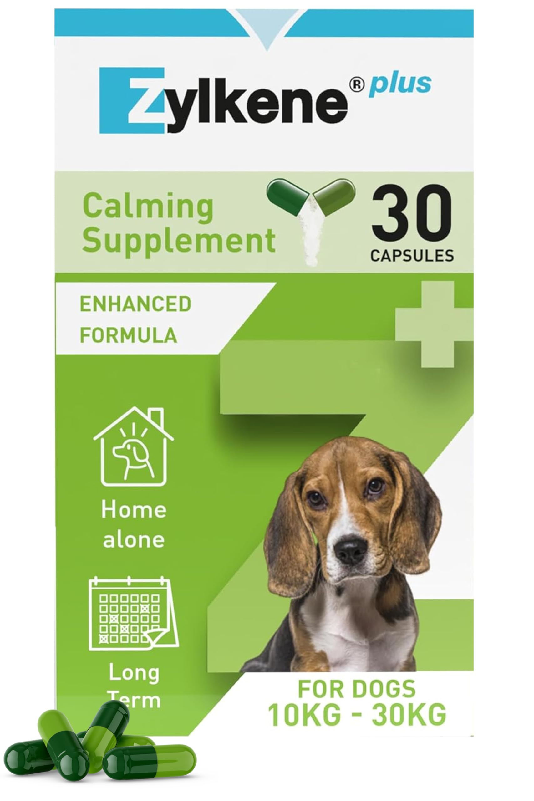 Zylkene Plus Calming Supplement for Medium Dogs (10kg-30kg) 225mg | Promotes Relaxation in long-term challenging situations: New Baby, Home Alone, Moving house | Easily administered | 30 capsules