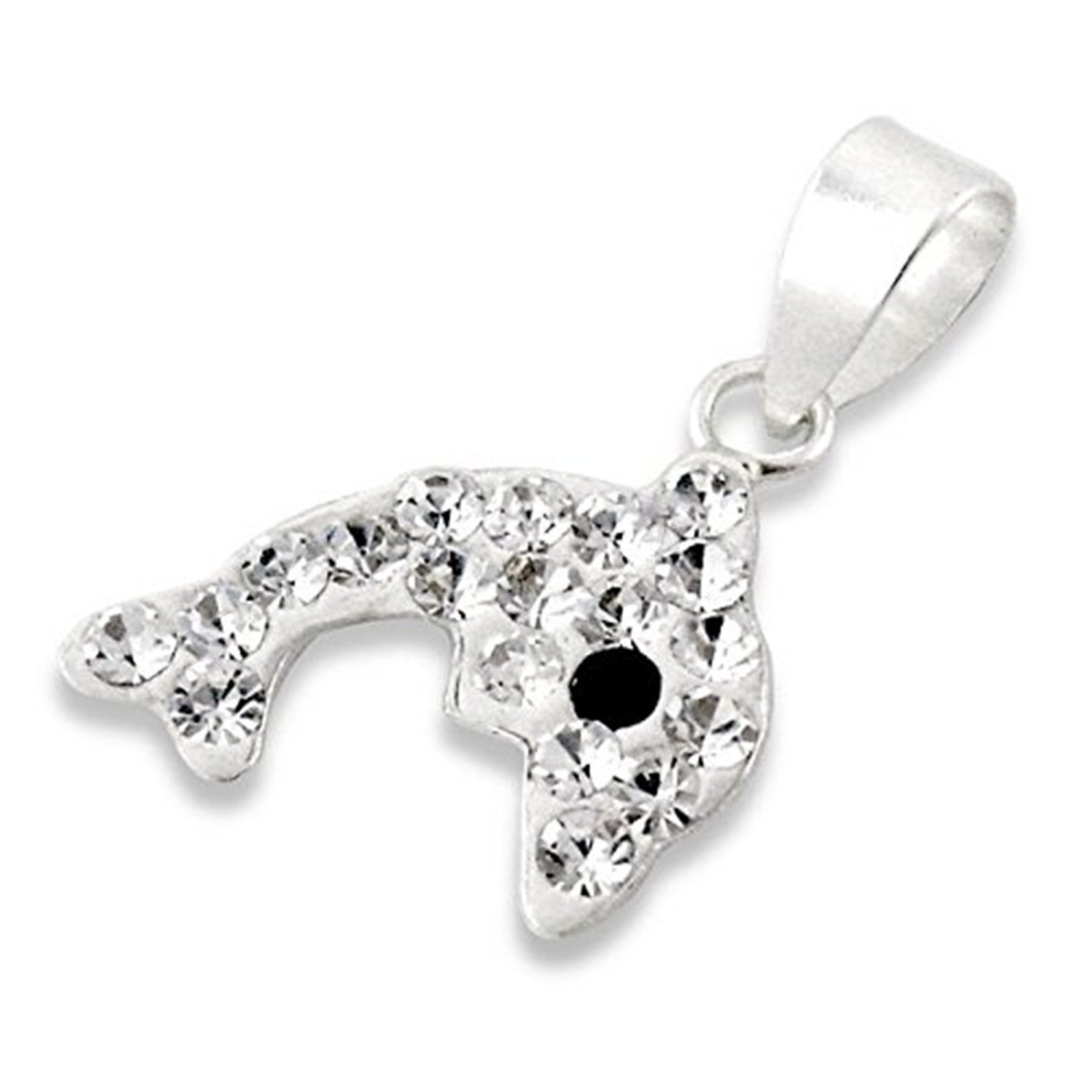 Katy Craig Dolphin Necklace Pendant with White Sparkly Crystals 925 Sterling Silver