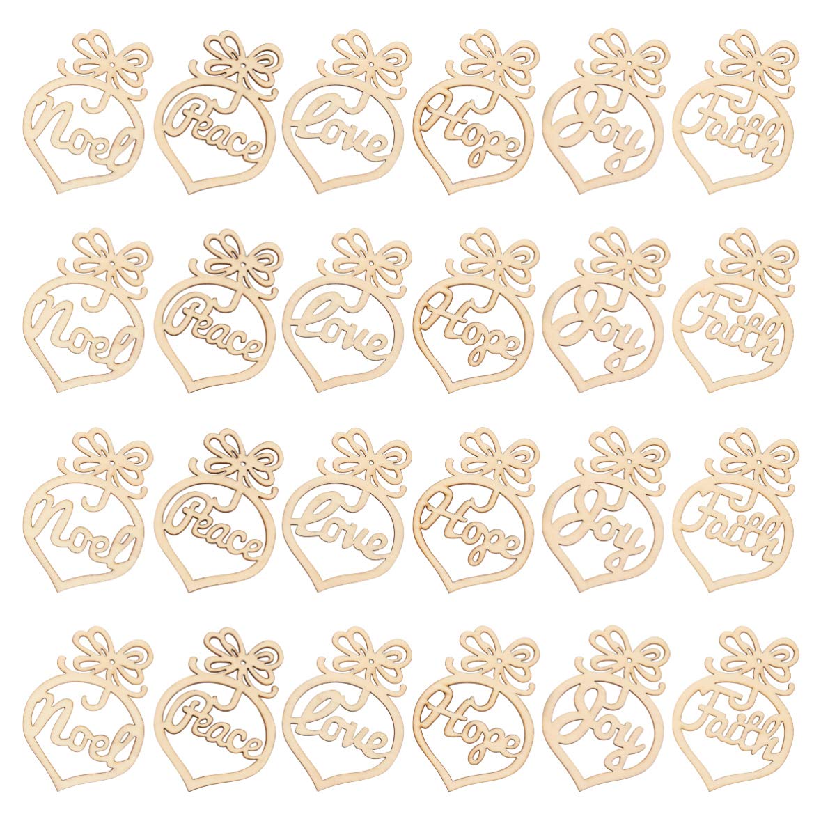 Cabilock 72pcs Christmas Wooden Ornaments Xmas Tree Hanging Tags Pendants Love Peace Hope Joy Hollow Out Ornaments for Christmas Decoration