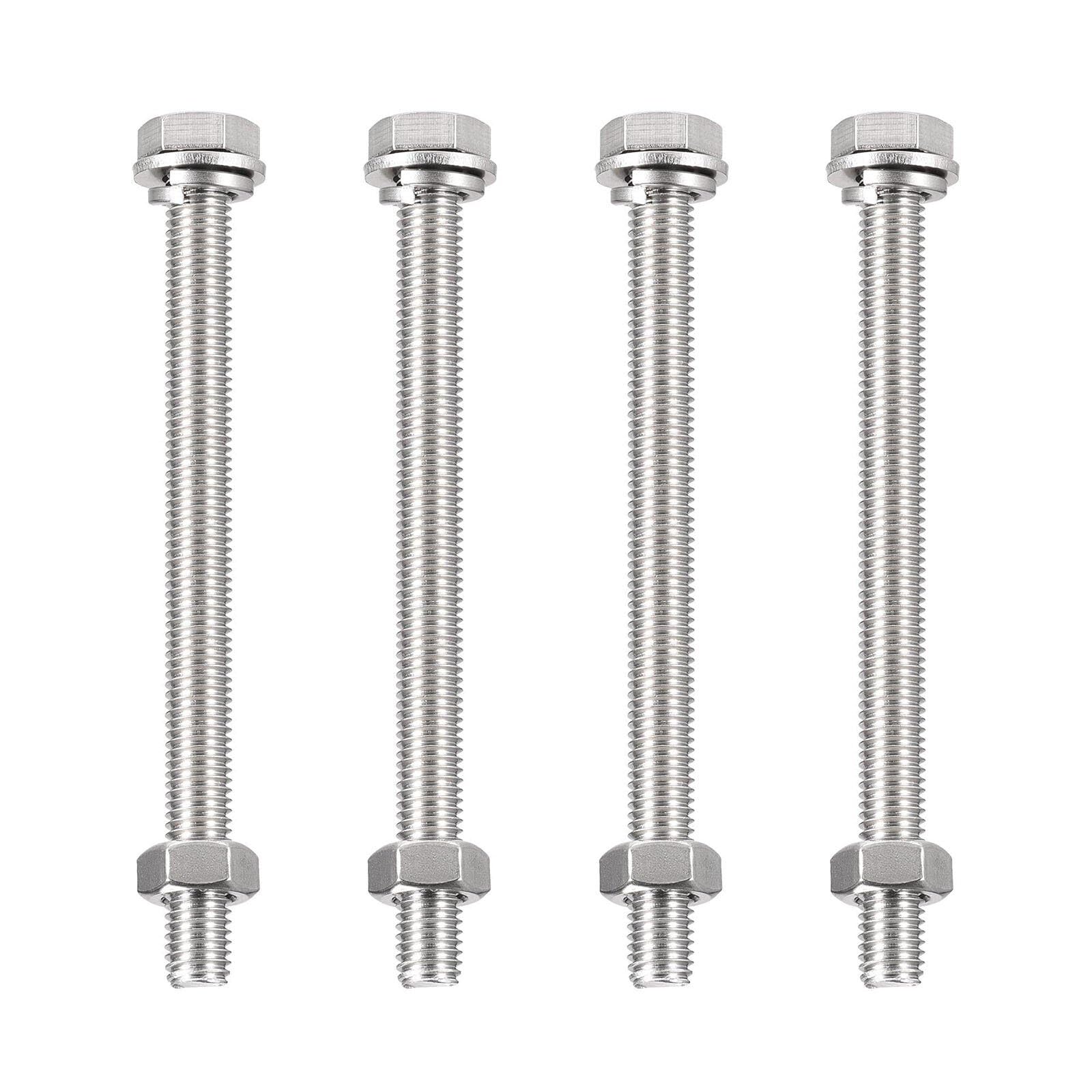 TA-VIGOR 4Pcs M10 x 130mm Hex Head Screws Bolts, Nuts, Flat & Lock Washers Kits, Fully Thread Hexagon Bolts, High Tensile Cap Screws for Metal Work, Automotive Machinery, Bike Motorcycles Repair