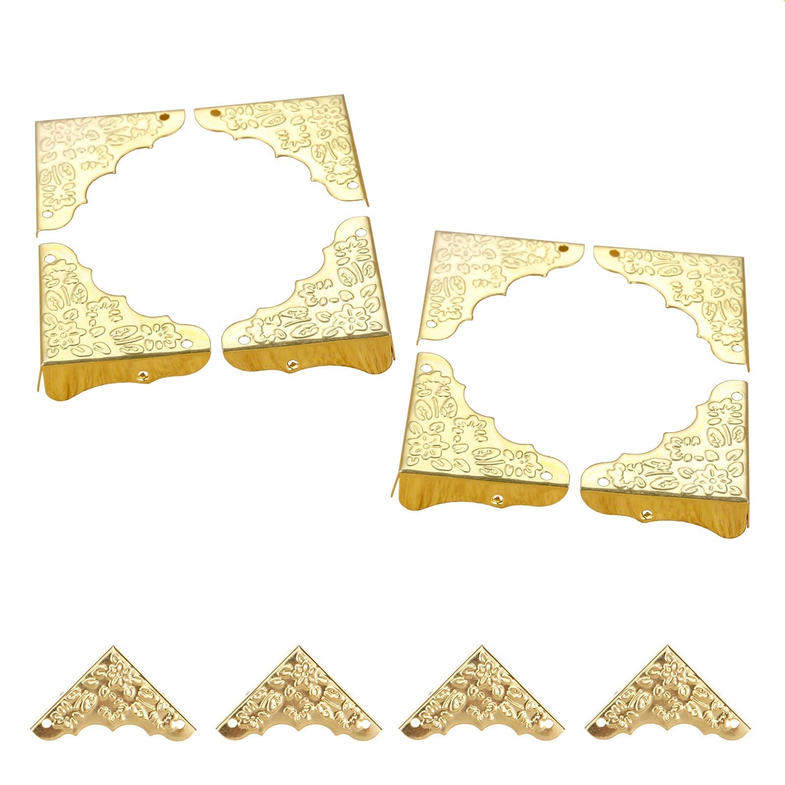 Yetaha 12pcs Corner Protectors Gold Metal Edge Antique Box Corner Protector Retro Furniture Table Corner Edge Guards Wooden Jewelry Box Protect Decorative Vintage Metal Corner 37mm