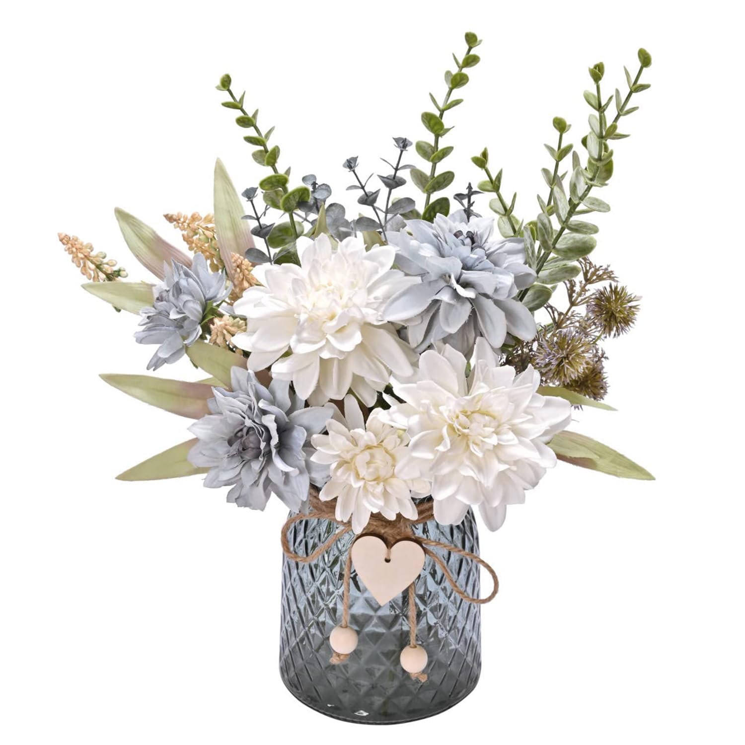 Yorkmills Fake Flowers with Vase, Blue Silk Roses Flowers Arrangement Artificial Flowers in Vase, Autumn Spring Decor,Home Office Living Room Decorations, Dining Table Centerpiece — image 1