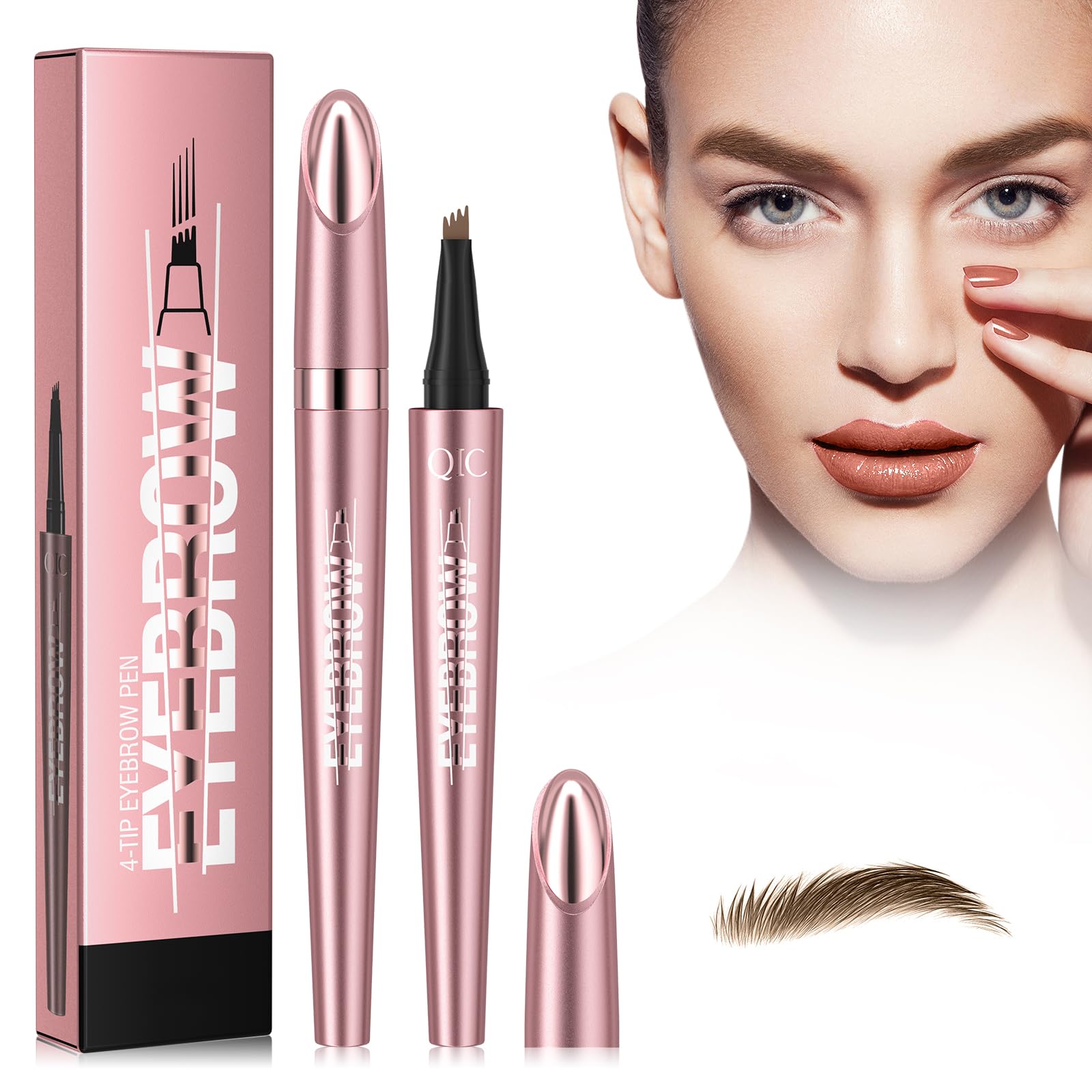 Magic Eyebrow Pencil - 4-tip Microblade, Waterproof, Long-Lasting, Smudge-Proof Fine Sketch, Men & Women (Light Brown)
