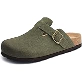 Litfun Unisex Genuine Suede Clogs Comfort &amp; Soft Cork Footbed Potato Shoes | Arch Support &amp; Non-Slip, Adjustable Buckle Slip-On leather Mules for Women and Men