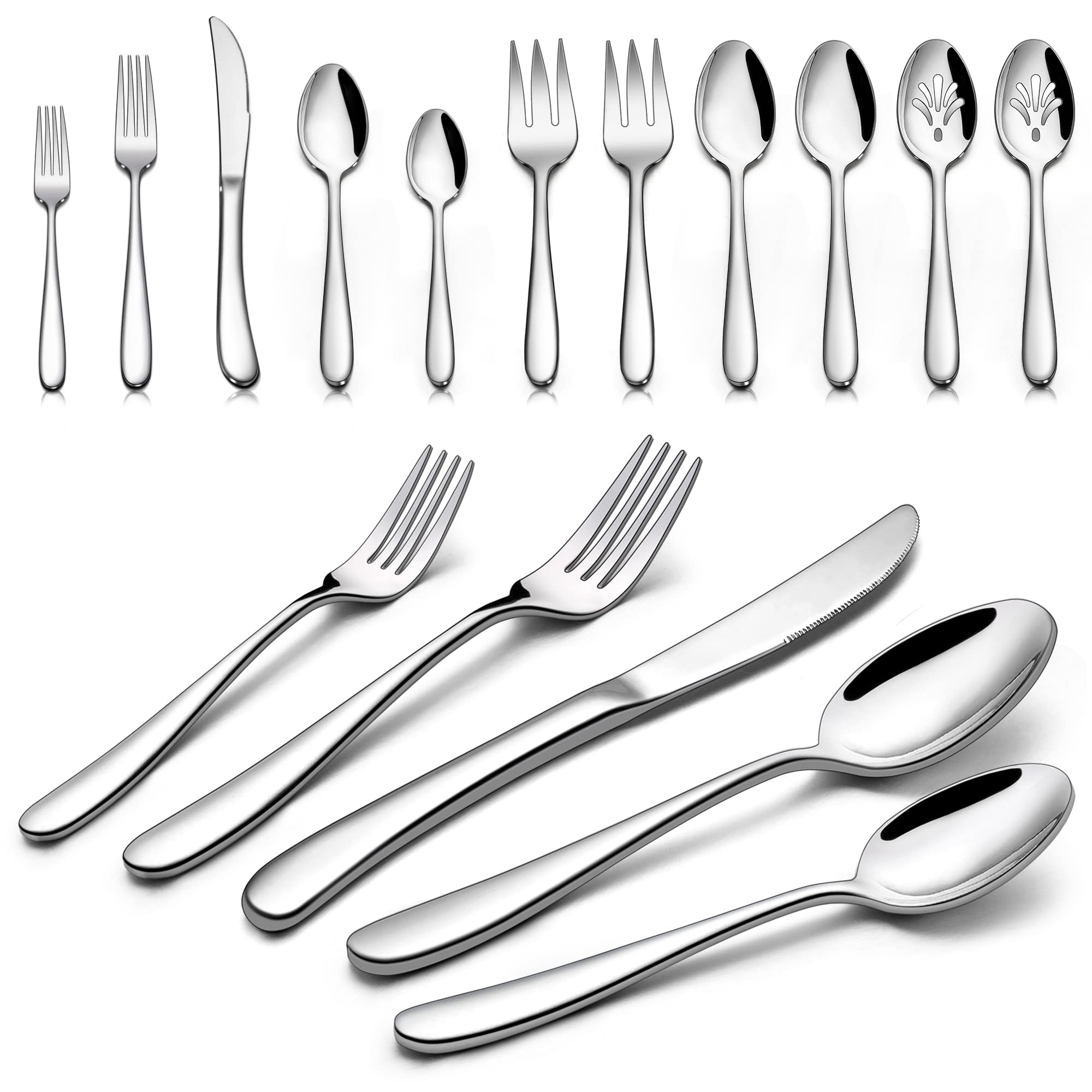 Photo 1 of 66-Piece Heavy Duty Silverware Set for 12, LIANYU Thick Flatware Set with Serving Utensils, Stainless Steel Cutlery Tableware Include Fork Knife Spoon, Mirror Finished, Dishwasher Safe