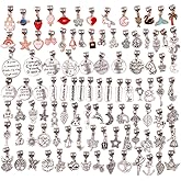 AleapDoll 100 Pieces Bracelet Pendant Charms Spacer Beads for Jewelry Making Supplies Inspirational Necklace Bails Connector Gold Plated Enamel Bracelet Charms Tibetan Antique Silver