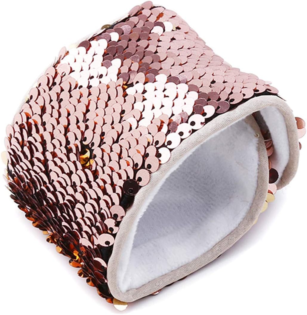 EJY Sequins Mermaid Bracelets 2-Color Reversible Glitter Sequin Slap Bracelets Wristbands Charms for Kids Mermaid Birthday Party Favors Bag Filler (Maroon + gold)
