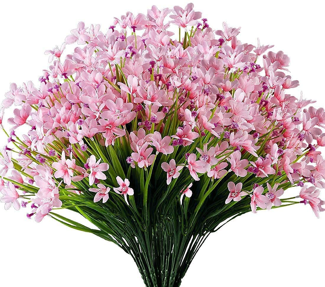 Ancokig Artificial Daffodils Flowers, 4Pack Fake Artificial Greenery UV Resistant No Fade Faux Plastic Plants for Wedding Bridle Bouquet Indoor Outdoor Home Garden Kitchen Office Table Vase (Pink)