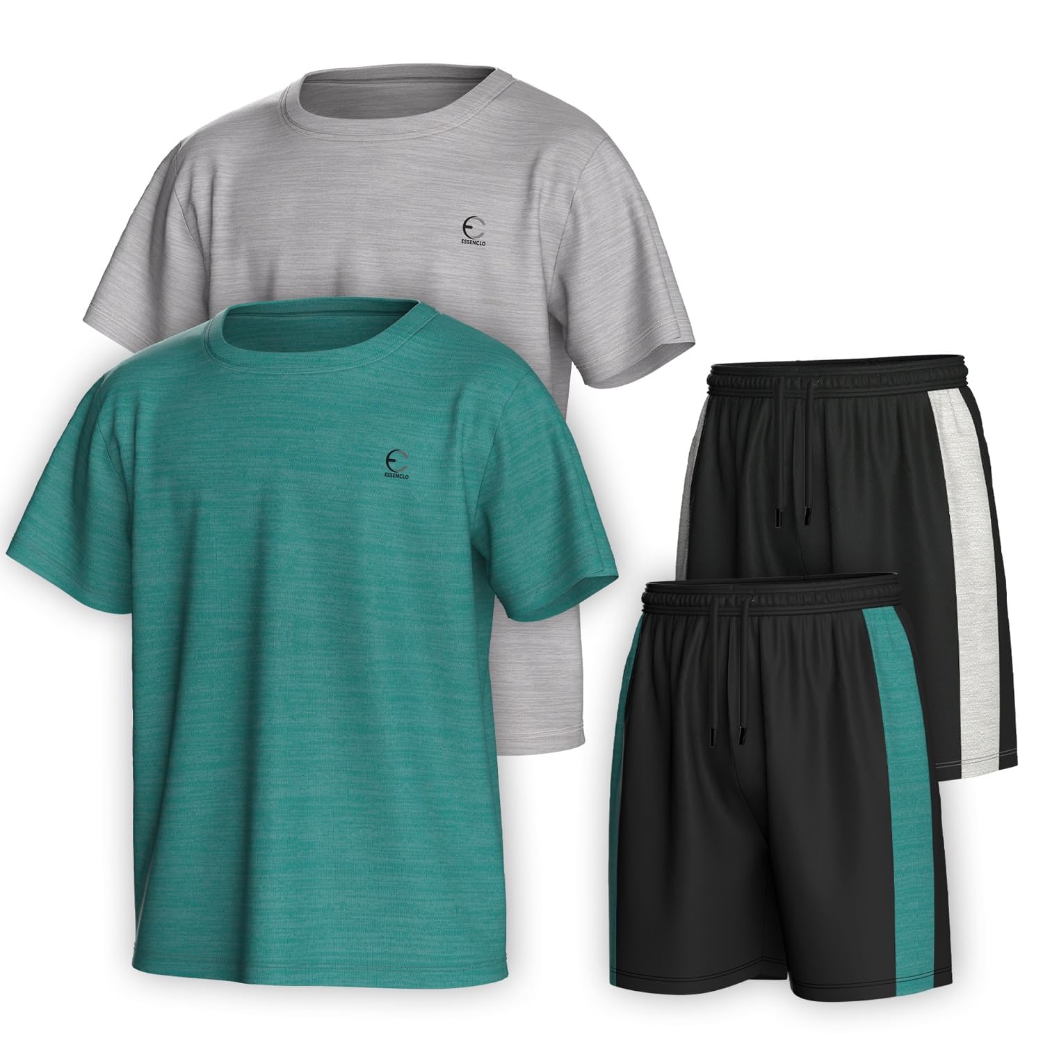 Boys Clothing Sets Tagless Loose Athletic Performance Crew Neck T-Shirt and Short Outfits Size 3-16 (4 Piece Set)