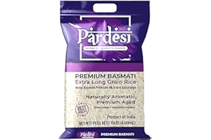 Pardesi Basmati Rice 10LB – Extra Long Grain Aged Basmati – Premium Quality, Aromatic Flavor, Fluffy Texture – Authentic Indian, Pakistani, Middle Eastern Cooking Rice – Now with New Packaging