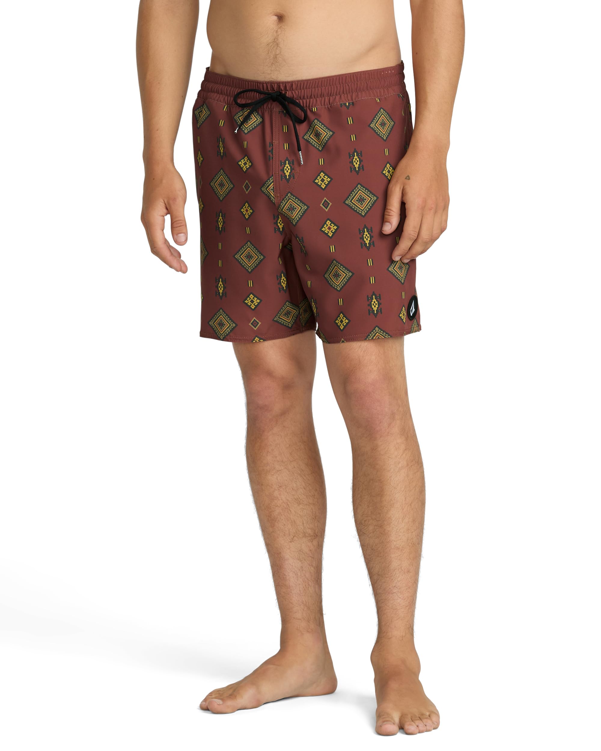 Volcom Men's 16" Elastic Waist Surf Swim Trunks – Quick-Dry Boardshorts with Drawstring and Back Pocket, Mahogany, Medium Image