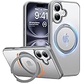 TORRAS 360° Magnetic Stand for iPhone 16 Case, [Compatible with MagSafe] [Rotatable Flexible Kickstand], 16ft Mil-Grade Shockproof Protection Versatile Ring Holder, Anti-Scratch & Gray 6.1"