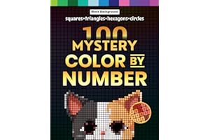 100 Mystery Color by Number: A Coloring Book for Adults Relaxation and Wonder – Squares + Hexagons + Circles + Triangles (Black Backgrounds) (Mystery Mosaic Pixel Art Series)