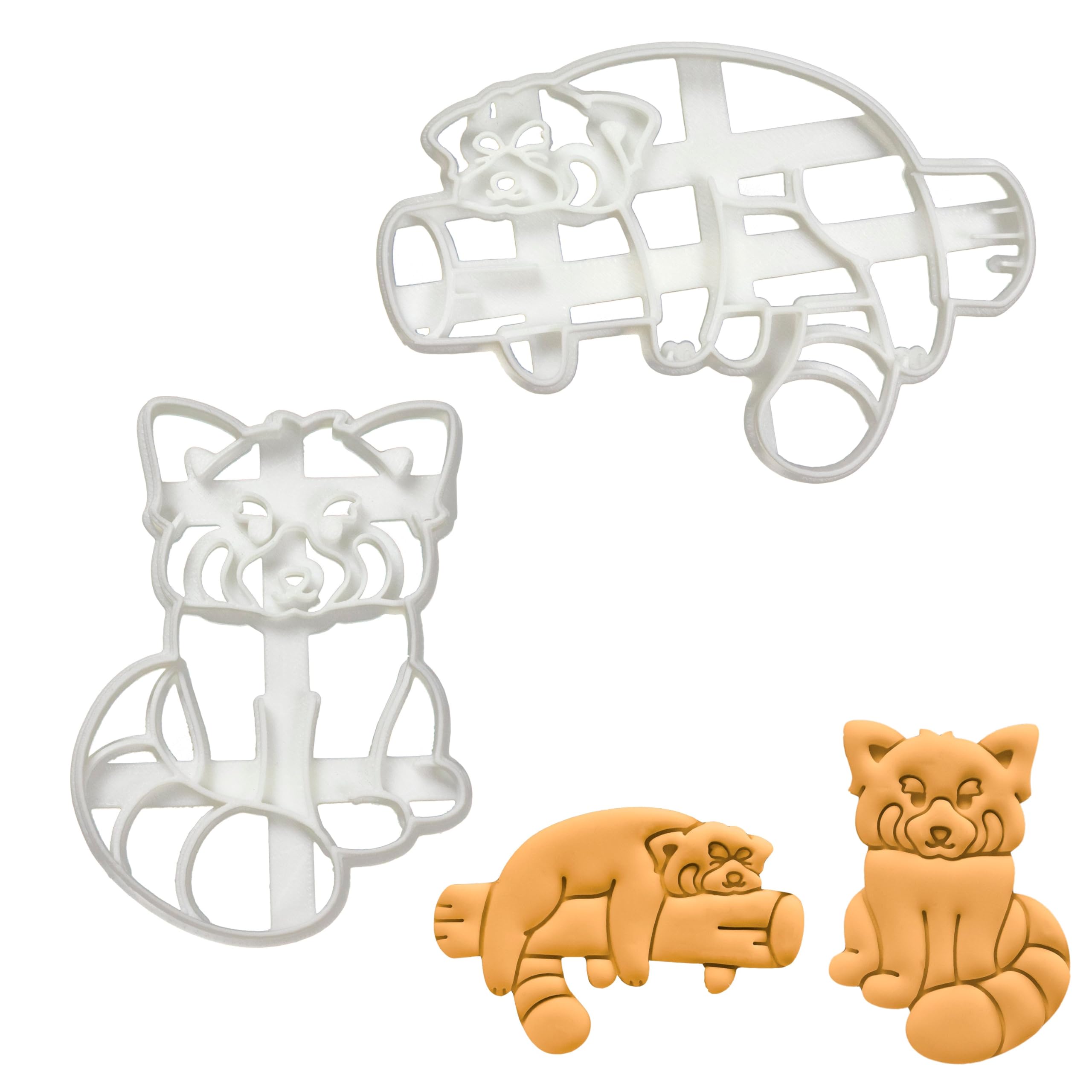 BAKERLOGY Set of 2 Red Panda Cookie Cutters (Designs: Sleepy & Sitting) - Detailed Biscuit Cutter Design for Baking and Crafts, Ideal on Fondant, Dough, Clay