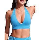 CRZ YOGA Womens Halter Bikini Tops V Neck Swim Bathing Suit Sexy Backless Swimsuit Padded