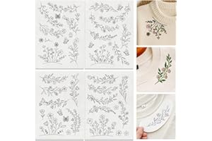 DOODLREAM 29Pcs Flower Vine Embroidery Pattern Stabilizer, 8.3"x11.7" Wildflowers Water Soluble Stick and Stitch Embroidery Sticker, 4 Sheets Floral Border Hand Sewing DIY Embroidery Paper