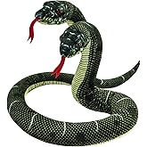 YOHAKI Snake Plush Toy,52'' Washable Simulated Snake Plush Cuddle Toy, Soft and Cute Children's Gift for Boys and Girls, Birthday Party Gift Prank Props, Two-Headed Snake Finger Puppet, Black Printing