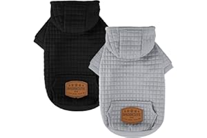 BAOBICUTE 2 Pack Dog Hoodie Sweaters for Small Medium Dogs Warm Dog Clothes for Large Dogs Soft Waffle-Like Laminated Sweatshirt Bulldog (Black+Grey, S/M (Back: 13",Chest: 18.5", Neck: 12"))