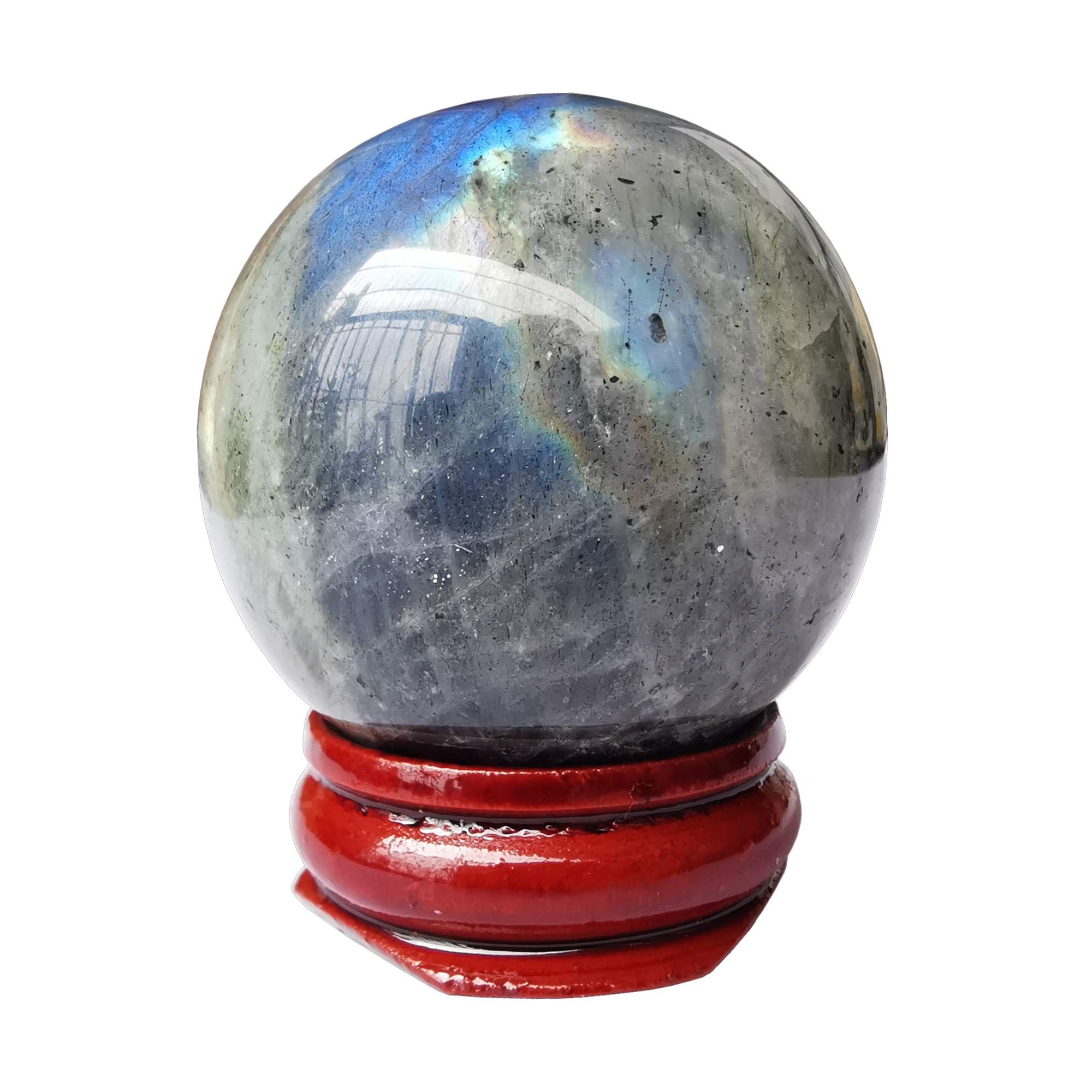 Manekieko 40mm Moonstone Healing Crystal Divination Sphere Sculpture Figurine Gemstone Ball,Feng Shui Chakra Aura Home Desk Decor Decorative Collection,With Wooden Stand