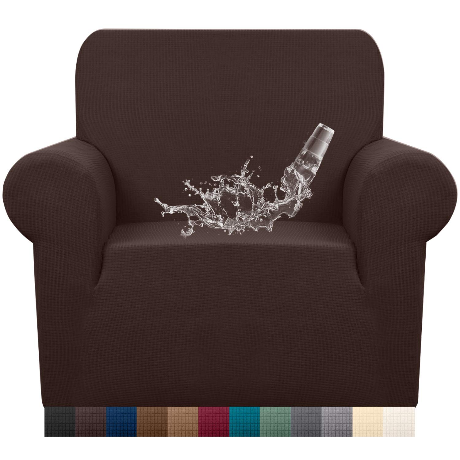 Granbest Premuim Water Repellent Armchair Covers 1 Piece Stretch Chair Slipcover for Living Room Non Slip Chair Protector Jacquard Sofa Cover 1 Seater Chair Covers (1 Seater, Chocolate)
