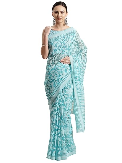 Women's Brasso fashion Saree with Blouse Piece (Turquoise)