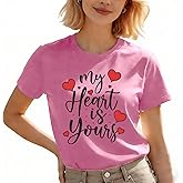 Valentine's Tshirt Women Cute Love Heart Graphic Tees Funny Cassette Tape Letter Print Splicing Short Sleeve Lover Tee Tops