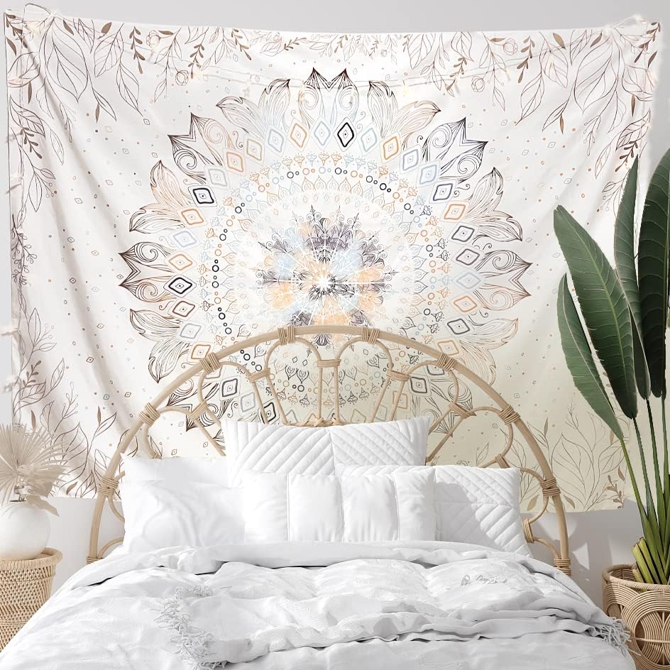 Tapestries - Damanse Mandala Tapestry-Trippy Tapestry Aesthetic-Indian Boho Tapestry Wall Hanging -Bohemian Tapestries Wall Art Hippie Room Decor- Tapestry for Bedroom Teen Girl (White, 49.2