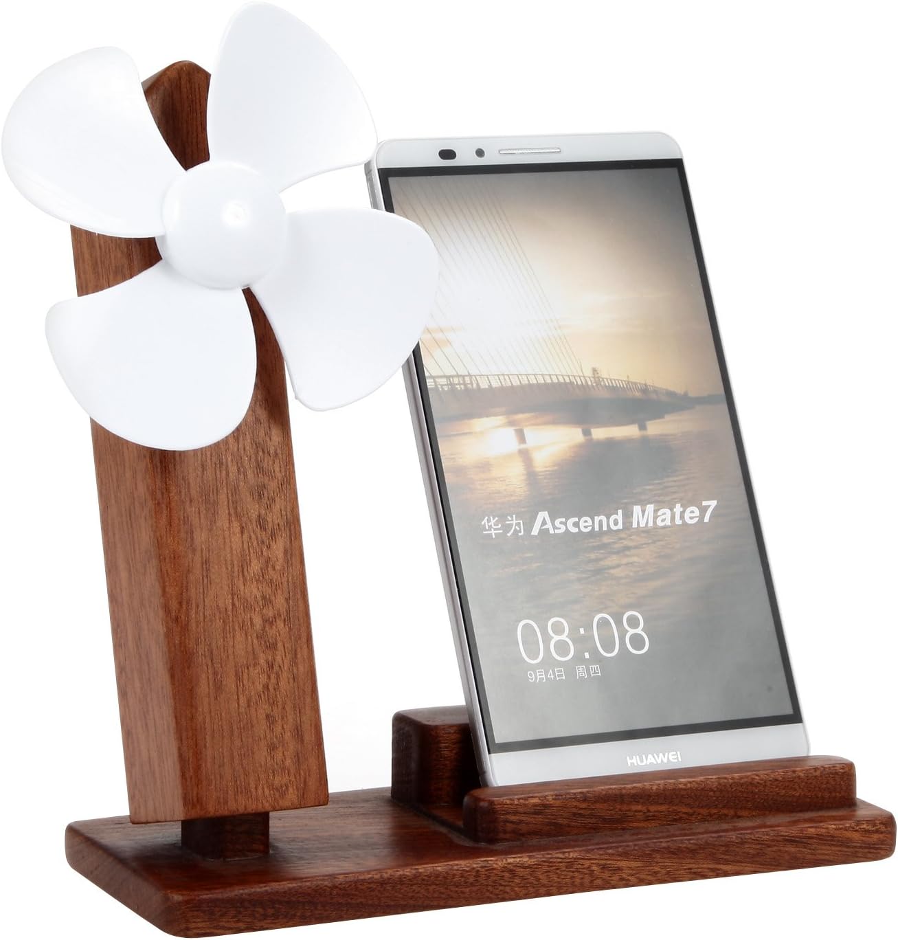 Wood Phone Stand USB Fan, Beeiee Universal Wood Phone Stand