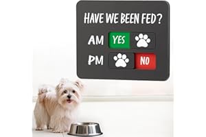 ELITESIGN Dog Feeding Reminder Sign with Magnet, Pet Feed Tracker with Have We Been Fed, Acrylic Dog Paw Slider Sign for Fridge, AM PM Feed Sign with Yes No Option, Black with 2 Stickers, 4.7" x 3.9"