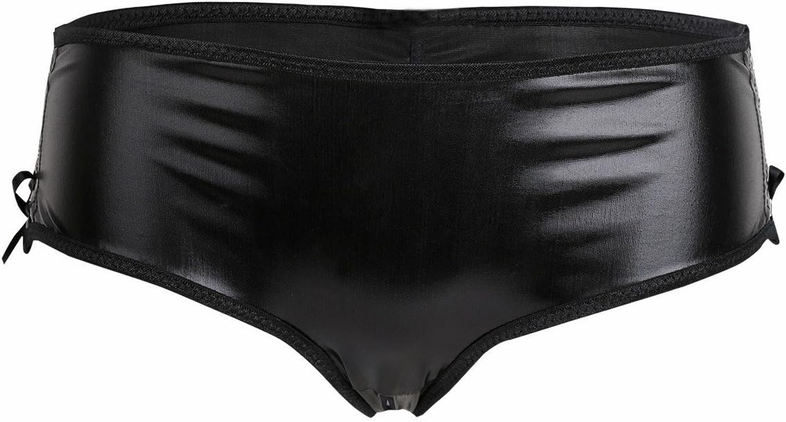 IGIG Women's Faux Leather Thong Hollow Out Panty G String Lingerie with Open Crotch