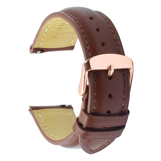 Schnellverschluss Echtes Leder Uhrenarmband 18mm Braun Ersatzarmband Poliert Uhrenverschluss Roségoldschnalle Gepolstert Supe