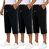Neer 3 Pack Men's Baggy Capri Pants Plus Size Below Knee Casual 3/4 Shorts Big and Tall Summer Drawstring Pants with Pockets