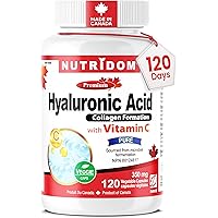 Nutridom Hyaluronic Acid Supplements 200mg with Vitamin C, Vegan, Non-GMO, Gluten-free, Made in Canada (120 count)
