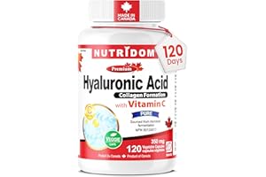 Nutridom Hyaluronic Acid Supplements 200mg with Vitamin C, Vegan, Non-GMO, Gluten-free, Made in Canada (120 count)