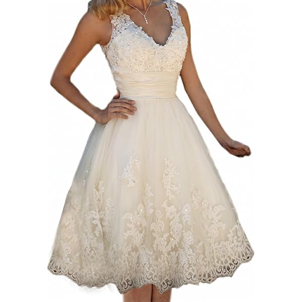short wedding dresses vintage lace Rustic Short Vintage Lace V neck Tea Length Country Style Wedding Dress