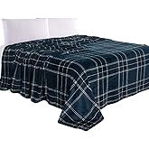 Elegant Comfort Luxury Velvety Feel Blanket, All-Season Lightweight Blanket, Ultra Plush, Soft, Cozy-Fuzzy Flannel Fleece for Couch, Sofa, Bed, Travel, Plaid Design, King/California King, Navy