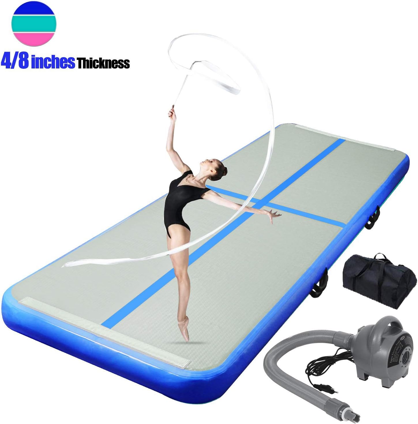 ChampionPlus 10ft 13ft 16ft 20ft Air Track Tumbling Mat Inflatable Gymnastics Mat 4/8 inches Thickness Airtrack Tumbling Mats for Home Training Cheerleading Yoga with Air Pump