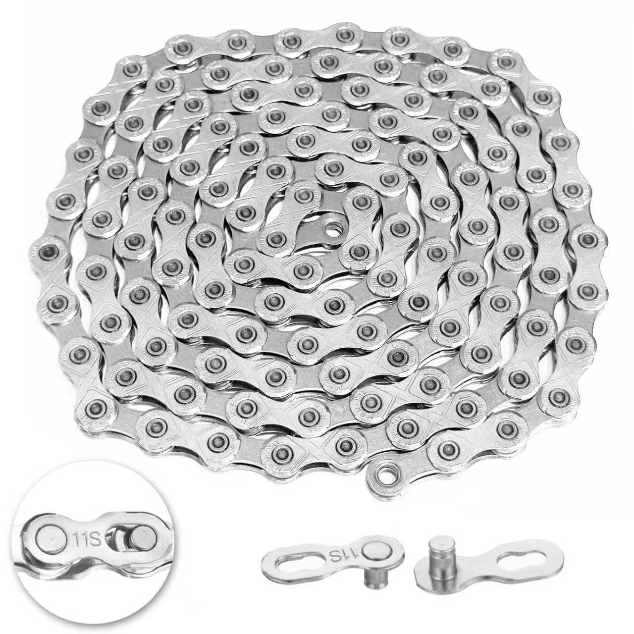 Photo 1 of 11 Speed Bike Chain,VDHU Bicycle Chain for Road Bicycles,Mountain Bike,MTB Mountain Racing Cycling Accessories with 1 Pairs Bicycle Buckle,Full Silver Plating 116 Links with Quick Link