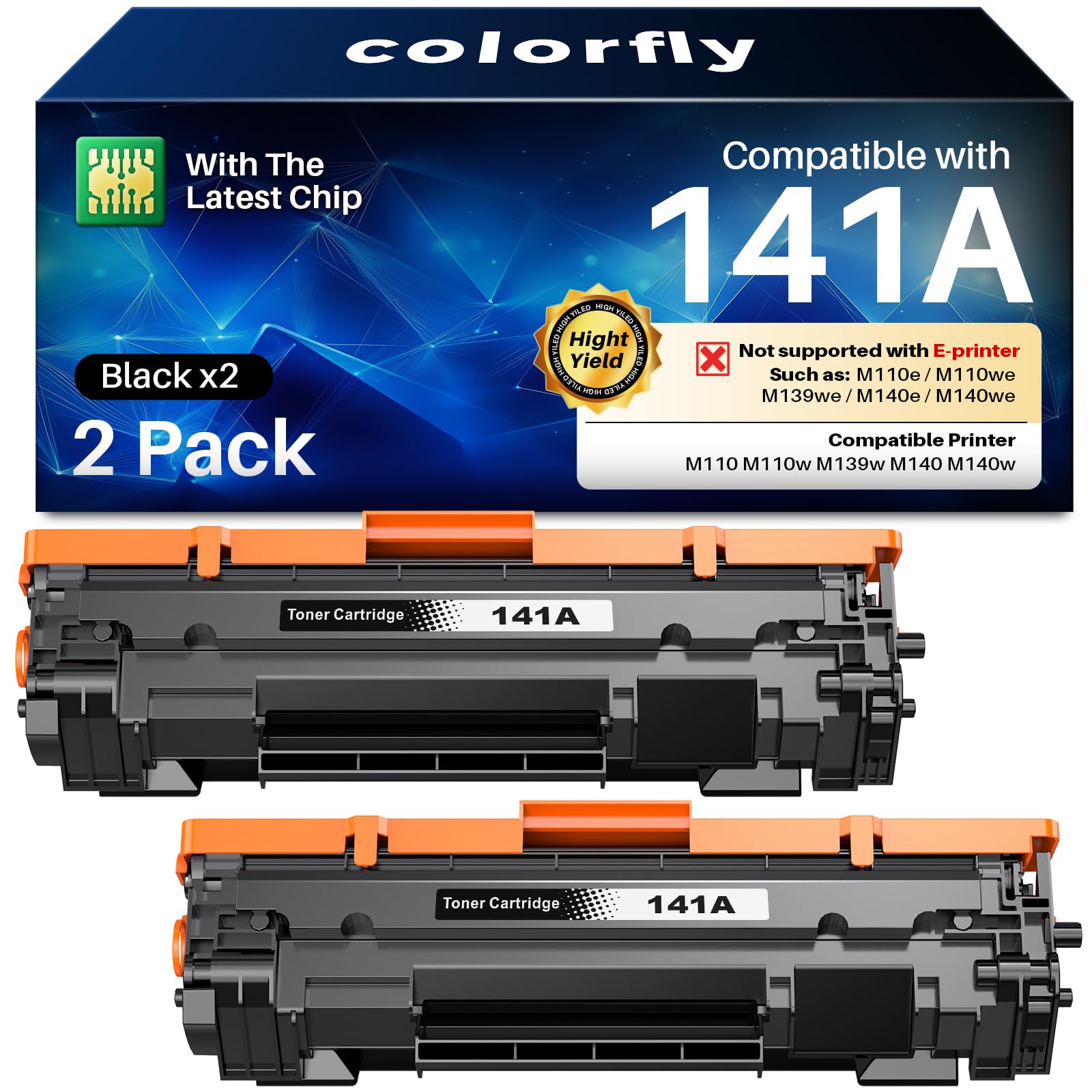 Photo 1 of [with Chip] 141A Toner Cartridge Compatible for HP LaserJet 141A W1410A Black Toner as Replacement with HP Laser Jet Series M110 M110w, LaserJet MFP Series M139w M140 M140w (2 Black)
