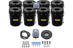 VEVOR DWC Hydroponic System, 5 Gallon 8 Buckets, Deep Water Culture Growing Bucket, Hydroponics Grow Kit with Pump, Air Stone and Water Level Device, for Indoor/Outdoor Leafy Vegetables