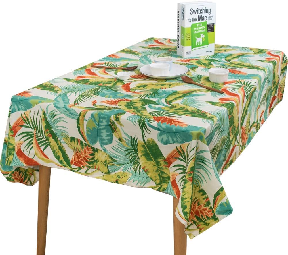 Tropical plant leaf pattern dining table restaurant tablecloth Cotton living room decoration party tablecloth Wedding decoration cloth (140x200 cm 55x79 inch)