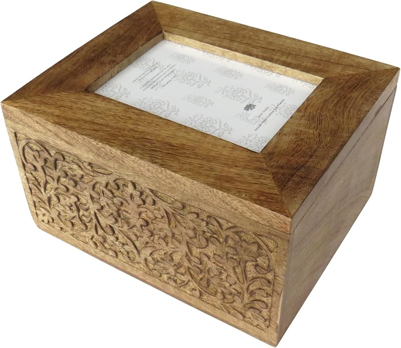 Purity Style Large Wooden Memory Keepsake Box with Built-in Photoframe