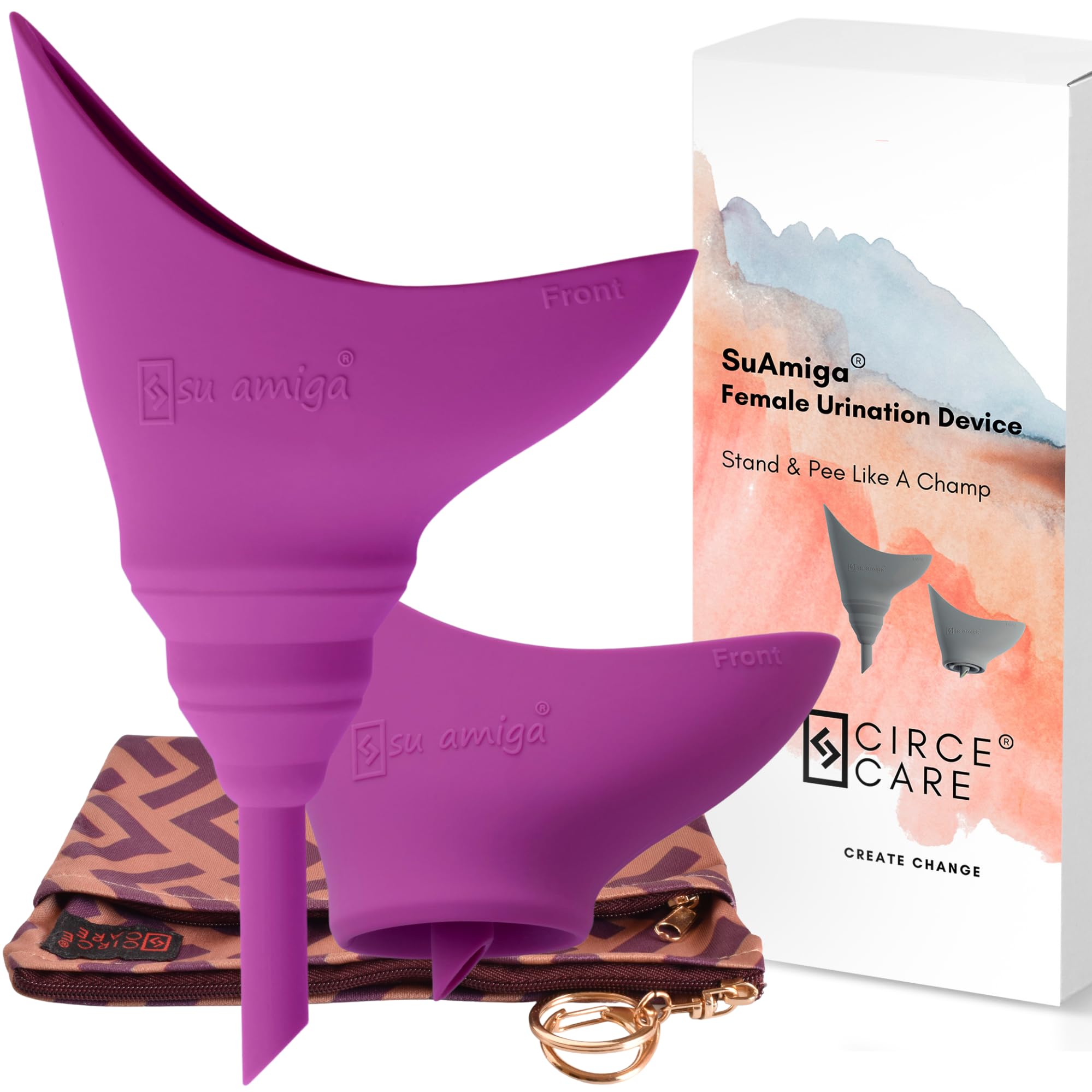 CIRCE CARE 2nd Gen SuAmiga Collapsible Female Urination Device Upgraded (Firm Top for Better Seal); Women Pee Funnel with Chic Waterproof Bag; Portable Female Urinal to Pee Standing Up (Size- Petite)