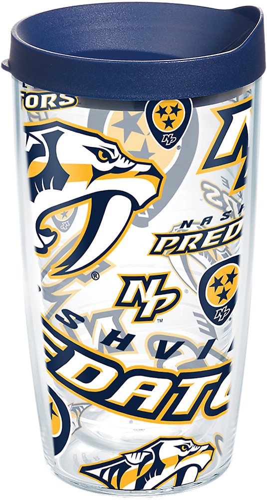 Tervis 1276098 NHL Nashville Predators All Over Tumbler with Wrap and Navy Lid, Tritan, Clear