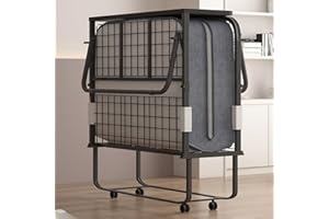 ZAFLY Folding Bed, 75" x 46" Rollaway Bed with 5" Thick Memory Foam Mattress for Adults, Queen Size Fold Up Roll Away Sleeping Beds, Space-Saving Foldable Portable Guest Beds with Sturdy Metal Frame