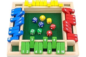 Shut The Box Game 4 Player 4-Sides Flipping Maths Games with 8 Dice 2-Sided Number Wooden Board Games for Learning Numbers, S