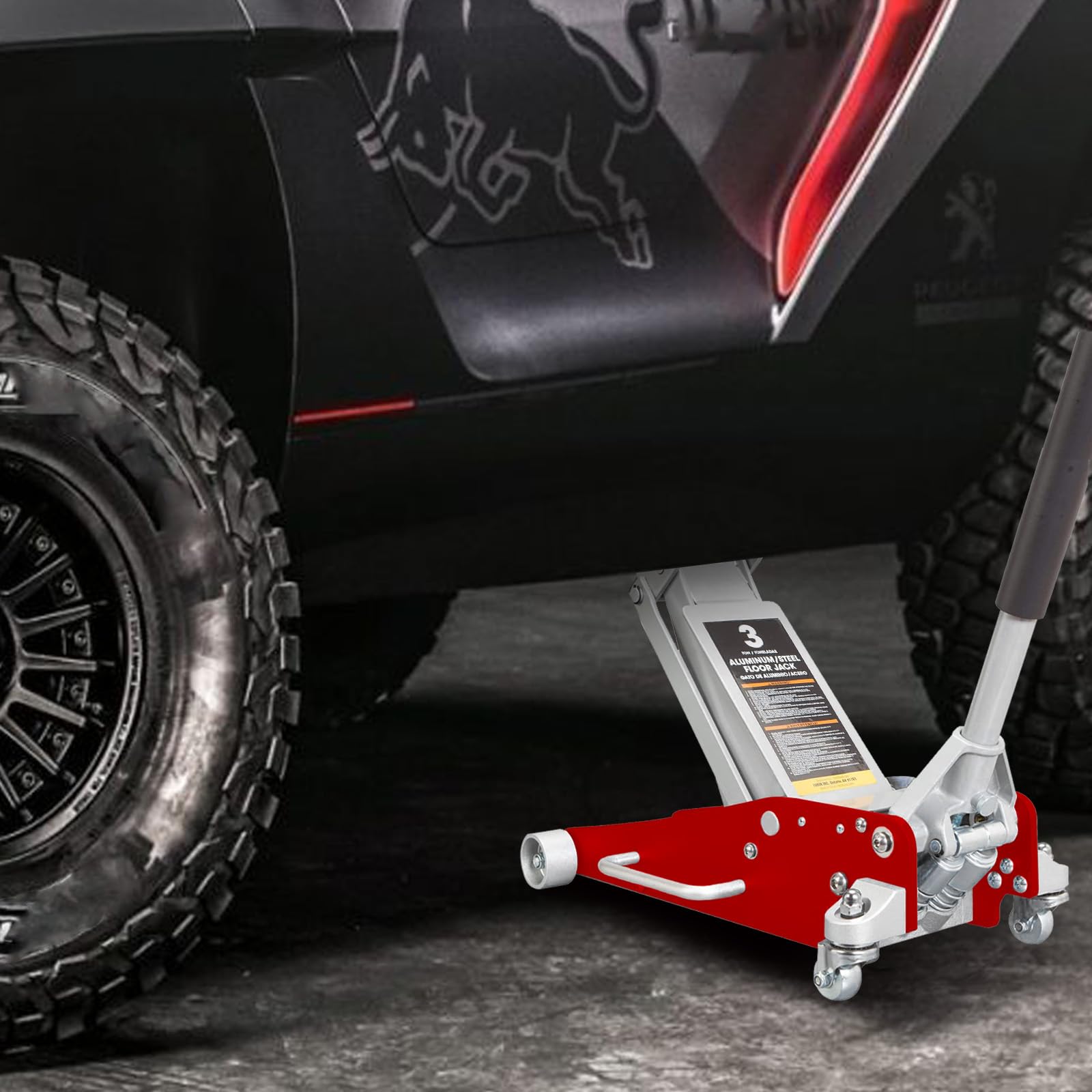 BIG RED AT830011LR Torin Hydraulic Low Profile Aluminum and Steel Racing Floor Jack with Dual Piston Quick Lift Pump, 3 Ton (6,000 lb) Capacity, Red