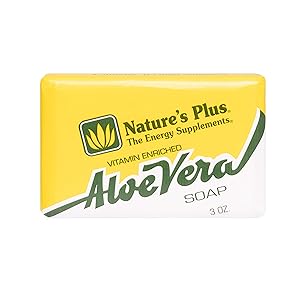 NaturesPlus Aloe Vera Soap - 3 oz Bar - 100% Natural, With Vitamin A, Vitamin D, Vitamin E & Glycerin - AloeVera Gel Base - Clean Lemon Fragrance - Detergent-Free, Biodegradable